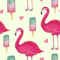 Summer beach with flamingo seamless pattern vector