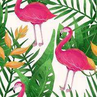 Flamingo and tropical leaves seamless pattern vector