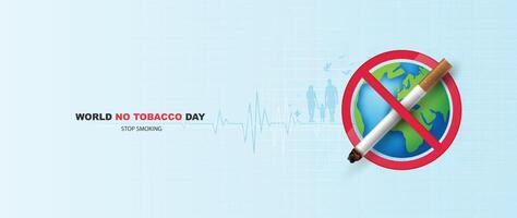 World no tobacco day, a concept for stop smoking. heart bit line and cigarette. dangers of smoking. smoking effect on lung with people around and family. design. vector