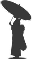 Silhouette Independent Japanese women wearing kimono with umbrella black color only vector