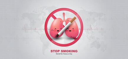 World no tobacco day, a concept for stop smoking. heart bit line and cigarette. dangers of smoking. smoking effect on lung with people around and family. design. vector