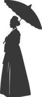 Silhouette independent korean women wearing hanbok with umbrella black color only vector