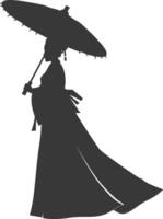 Silhouette independent korean women wearing hanbok with umbrella black color only vector