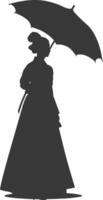 Silhouette independent korean women wearing hanbok with umbrella black color only vector