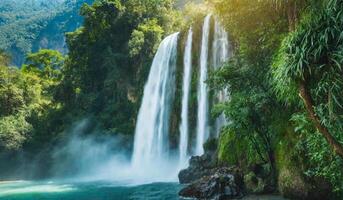 Beautiful waterfall in the rainforest photo