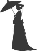 Silhouette independent korean women wearing hanbok with umbrella black color only vector