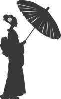 Silhouette Independent Japanese women wearing kimono with umbrella black color only vector