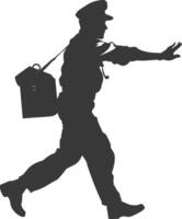 Silhouette Mailman in action full body black color only vector