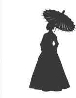 Silhouette independent korean women wearing hanbok with umbrella black color only vector