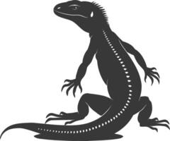 Silhouette comodo dragon reptile animal black color only full body vector