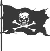 silueta pirata bandera con un cráneo y tibias cruzadas negro color solamente vector