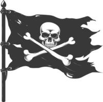 silueta pirata bandera con un cráneo y tibias cruzadas negro color solamente vector