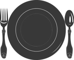 Silhouette Plate with cutlery black color only vector