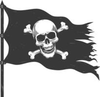 silueta pirata bandera con un cráneo y tibias cruzadas negro color solamente vector