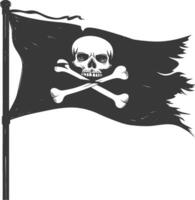 silueta pirata bandera con un cráneo y tibias cruzadas negro color solamente vector