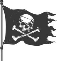 silueta pirata bandera con un cráneo y tibias cruzadas negro color solamente vector