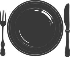 Silhouette Plate with cutlery black color only vector