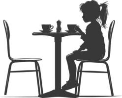 Silhouette little girl sitting at a table in the cafe black color only vector