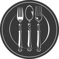 Silhouette Plate with cutlery black color only vector