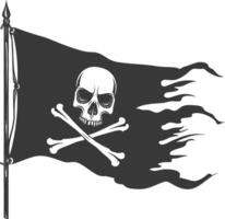 silueta pirata bandera con un cráneo y tibias cruzadas negro color solamente vector