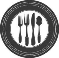 Silhouette Plate with cutlery black color only vector