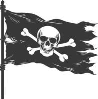 silueta pirata bandera con un cráneo y tibias cruzadas negro color solamente vector