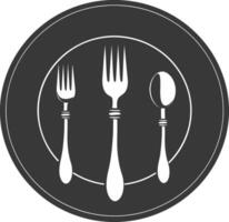 Silhouette Plate with cutlery black color only vector