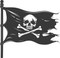 silueta pirata bandera con un cráneo y tibias cruzadas negro color solamente vector