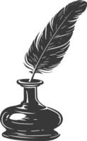 Silhouette quill in inkwell black color only vector