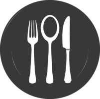 Silhouette Plate with cutlery black color only vector