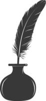 Silhouette quill in inkwell black color only vector