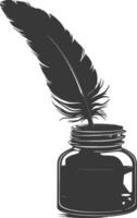 Silhouette quill in inkwell black color only vector