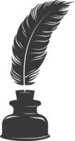 Silhouette quill in inkwell black color only vector