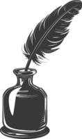 Silhouette quill in inkwell black color only vector