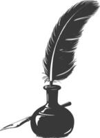 Silhouette quill in inkwell black color only vector