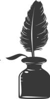 Silhouette quill in inkwell black color only vector