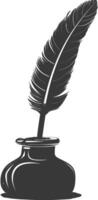 Silhouette quill in inkwell black color only vector