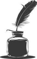 Silhouette quill in inkwell black color only vector