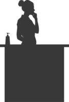 Silhouette receptionist in action full body black color only vector