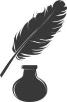 Silhouette quill in inkwell black color only vector