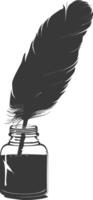 Silhouette quill in inkwell black color only vector