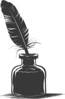 Silhouette quill in inkwell black color only vector