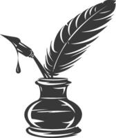 Silhouette quill in inkwell black color only vector