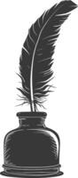 Silhouette quill in inkwell black color only vector