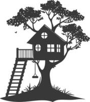 silueta árbol casa negro color solamente vector