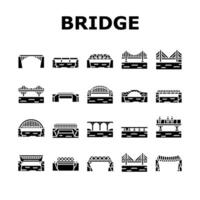 bridge city building road river icons set vector