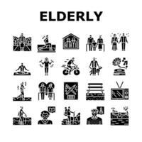 elderly leisure old happy people icons set vector