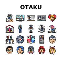 otaku anime manga eyes icons set vector