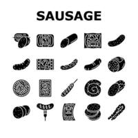 sausage grill barbecue pork icons set vector