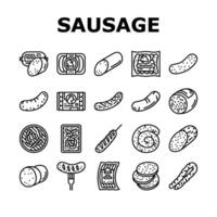 sausage grill barbecue pork icons set vector